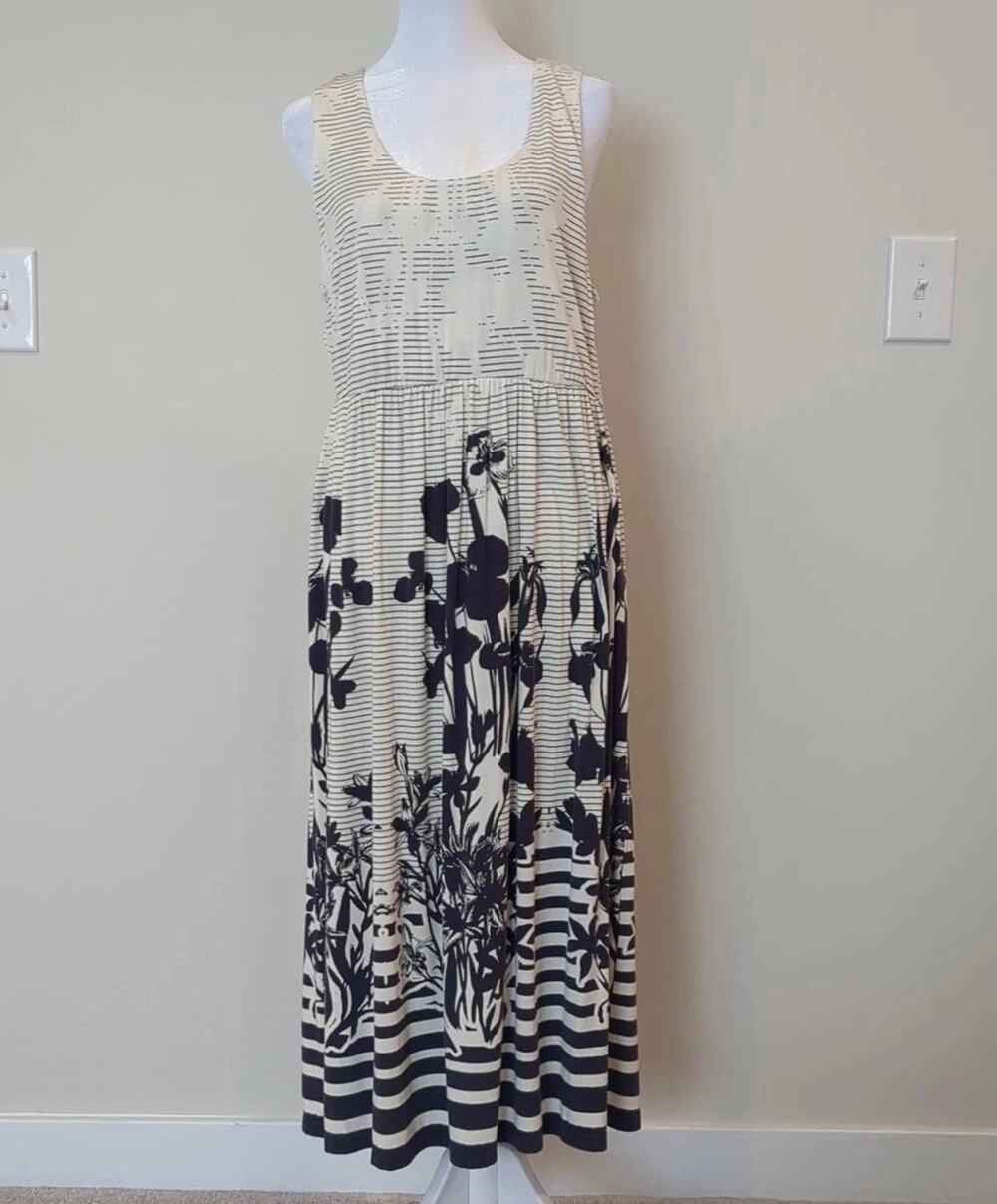 Papillon Womens XL Wildflower Striped Long Flowy Dress Sleeveless New